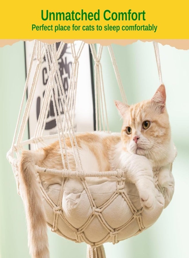 ecofynd Macrame Hanging Cat Hammock Without Cat Bed, Kittens Boho Swing Bed Wall Furniture For Hang Bed For Sleeping, Playing, Climbing & Lounging (39'' L X 14'' W, Bh028), Beige,White - Image 4